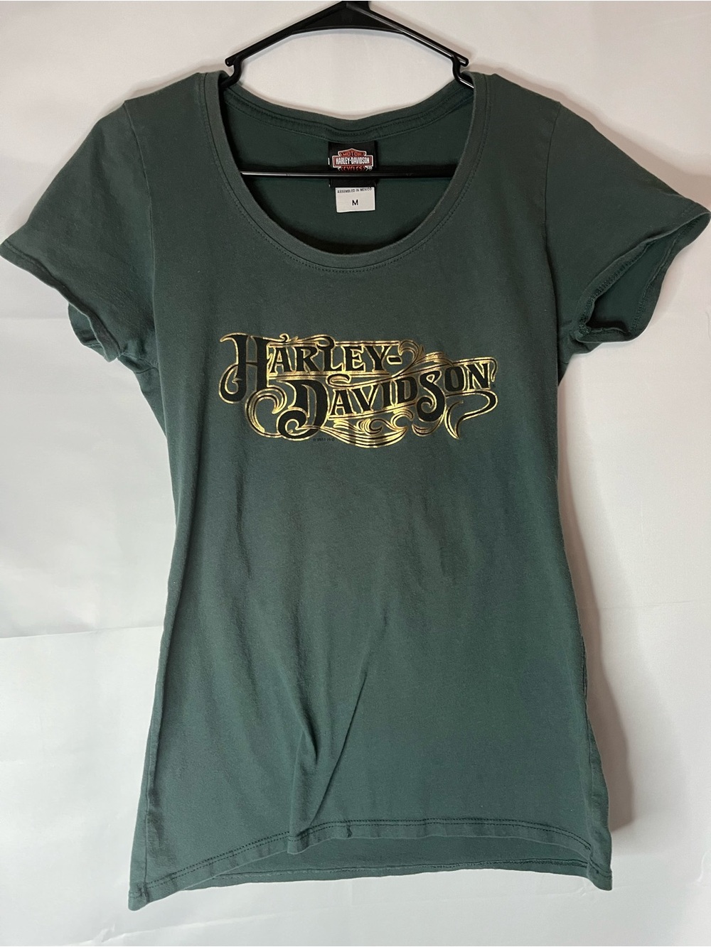 Harley-Davidson Women's  Green Tee with Gold Script Logo